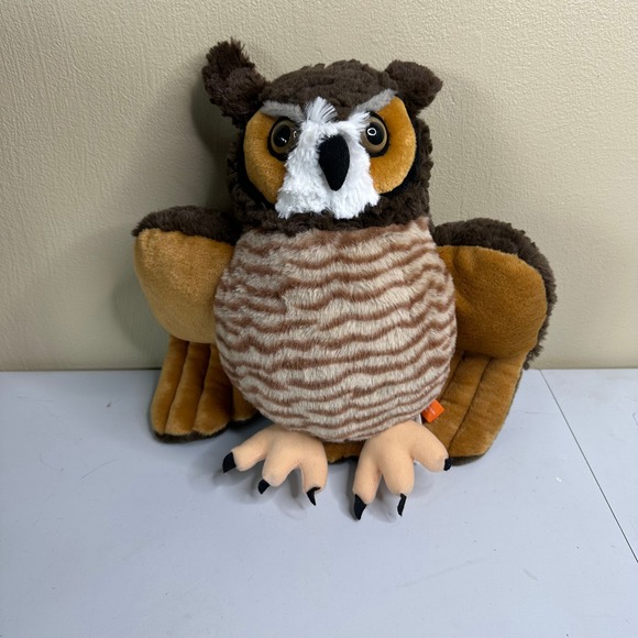 Wild Republic Great Horned Owl Plush Stuffed Animal Toy Brown Tan - Picture 1 of 5
